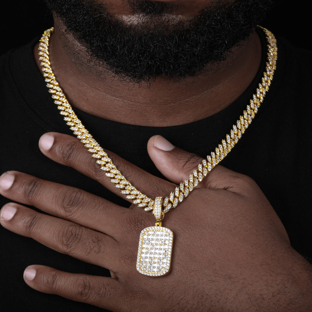 The Grid | Full Iced Blinged Out Princess Cut Solid Silver Moissanite Diamond Dog Tag Pendant