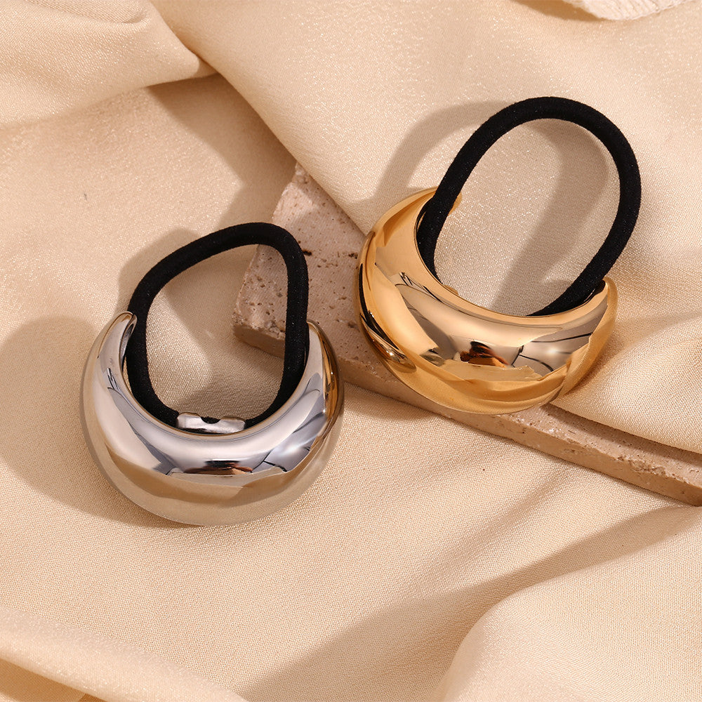 Ladies Large 18k Gold Glossy Moon Shape Stainless Steel Hair Band Charm