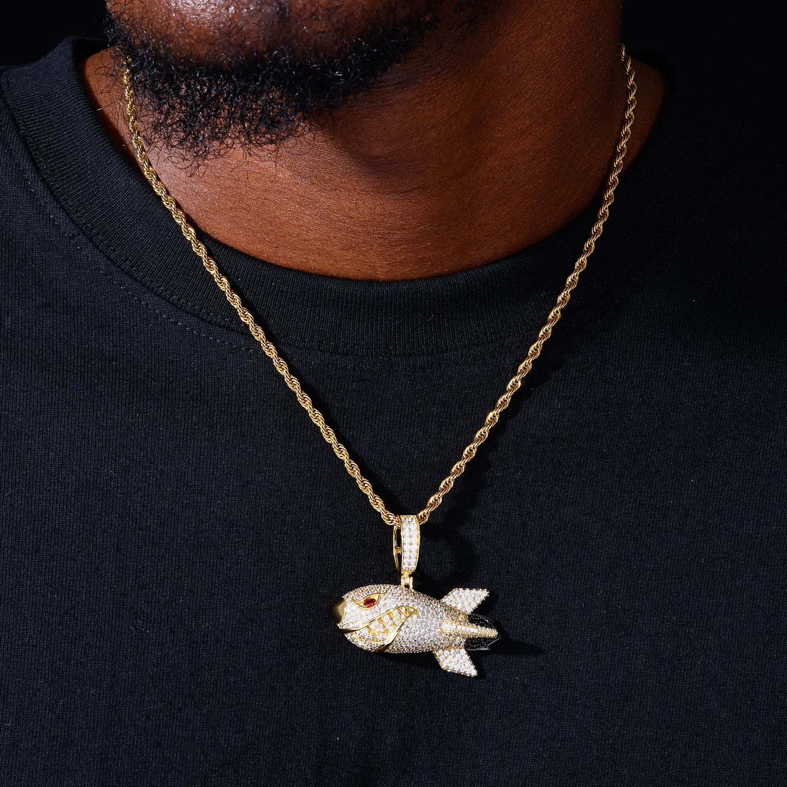 Missile Shark | 925 Sterling Silver Moissanite Hip Hop Shark Missile Hip Hop Pendant
