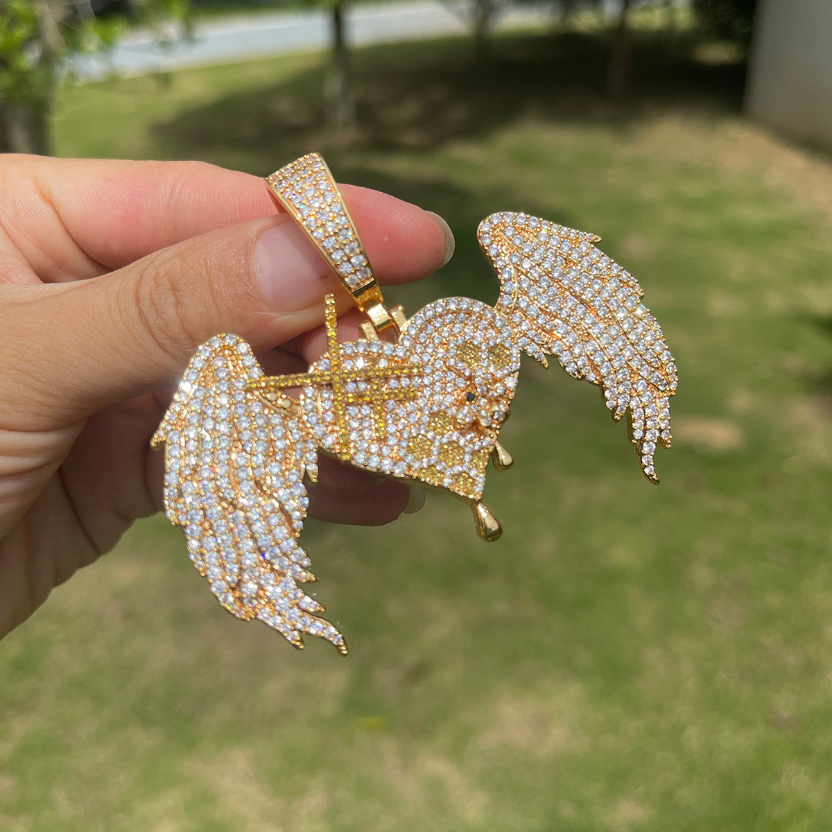 The SweetHeart | VVS Diamond CZ Honey Bee Drip Winged Heart Designer Necklace