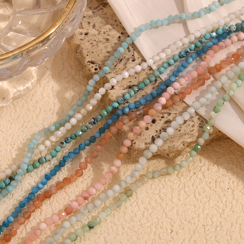 Stainless Steel Colorful Natural Stone Amazonite Round Beads 18k Gold Bracelets