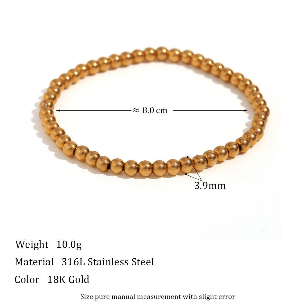 Ladies No Fade Solid Stainless Steel 18k Gold Elastic Beads Bangle Bracelets