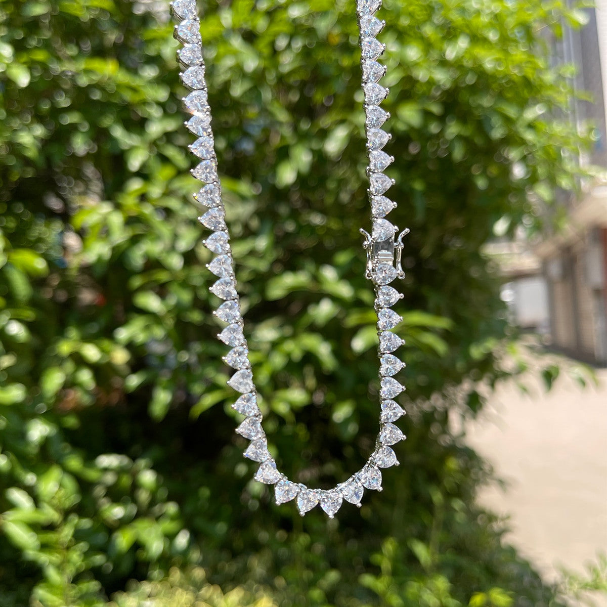 Ladies High Fashion Beautiful Heart Stone 24k Gold Silver Rose Tennis Necklace