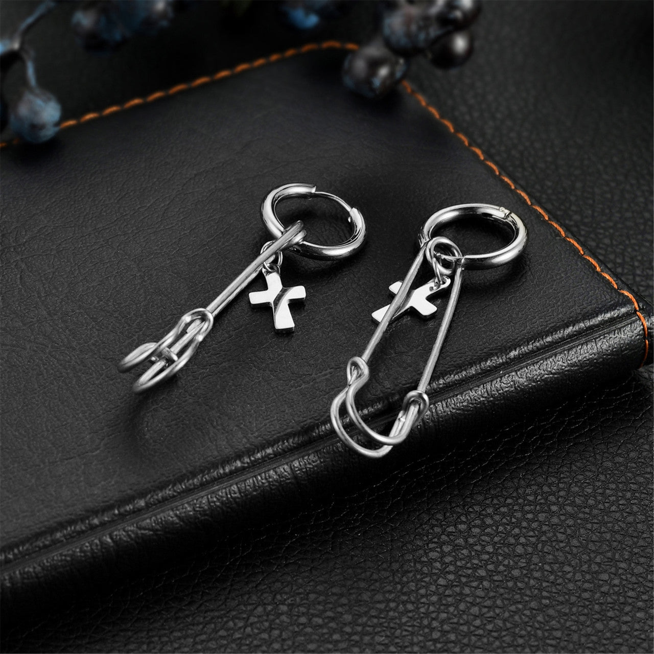 No Fade Stainless Steel Cross Pin Hip Hop Punk 14k 925 Black Earrings