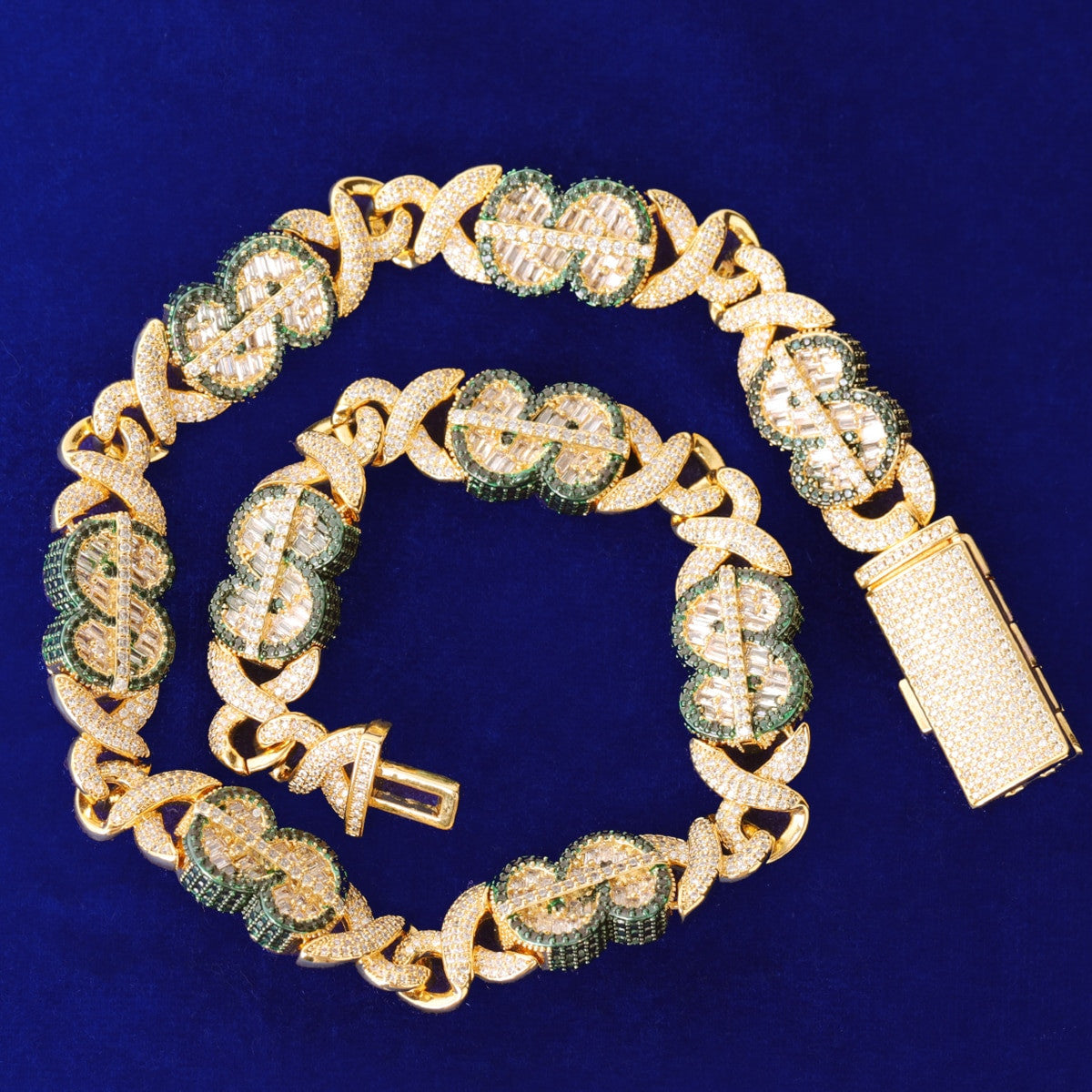 Flooded Ice Cuban Link Cash Money Dollar Sign Hip Hop Street Wear Chain Necklaces