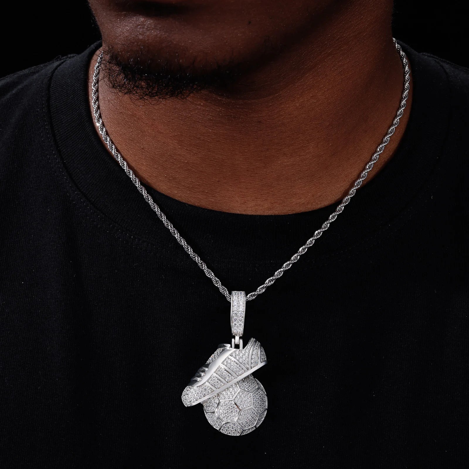 Foot Ball | 925 Sterling Silver Moissanite Football Soccer Ball Shoe Hip Hop Pendant