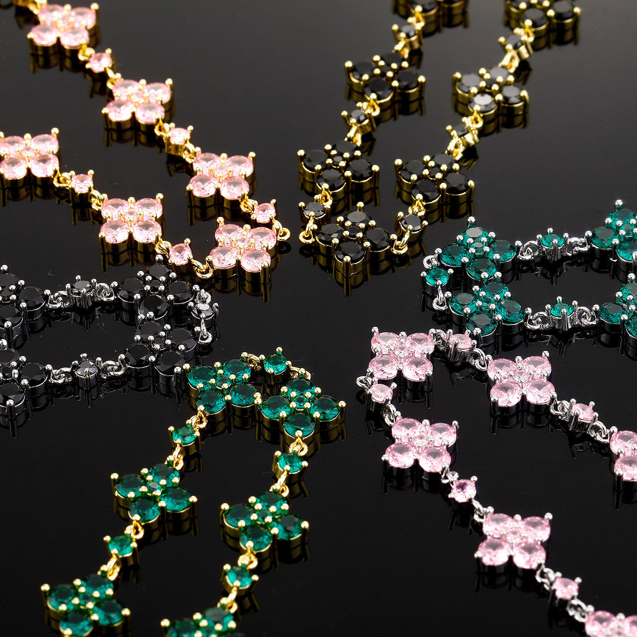 Ladies VVS Diamond CZ Iced Blinged Out Colorful Clover 7Inch Bracelet