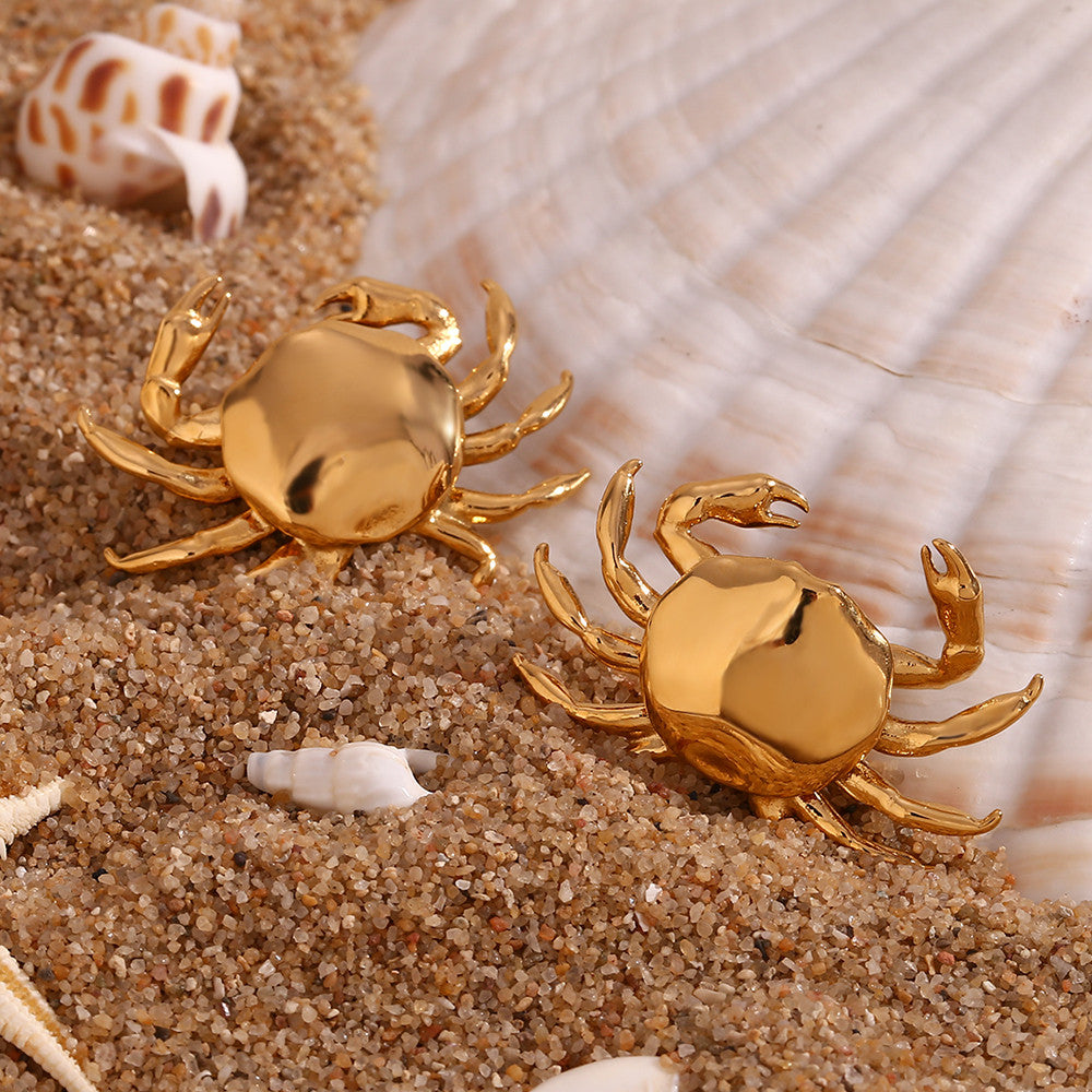 Ladies 18k Gold Silver Summer Ocean Series Crab Stud Water Resistant Earrings