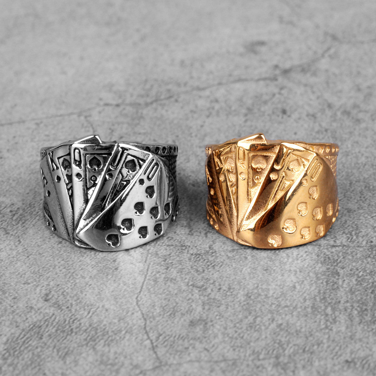 Straight Flush | 316L No Fade Stainless Steel Poker Hand Hip Hop Rings