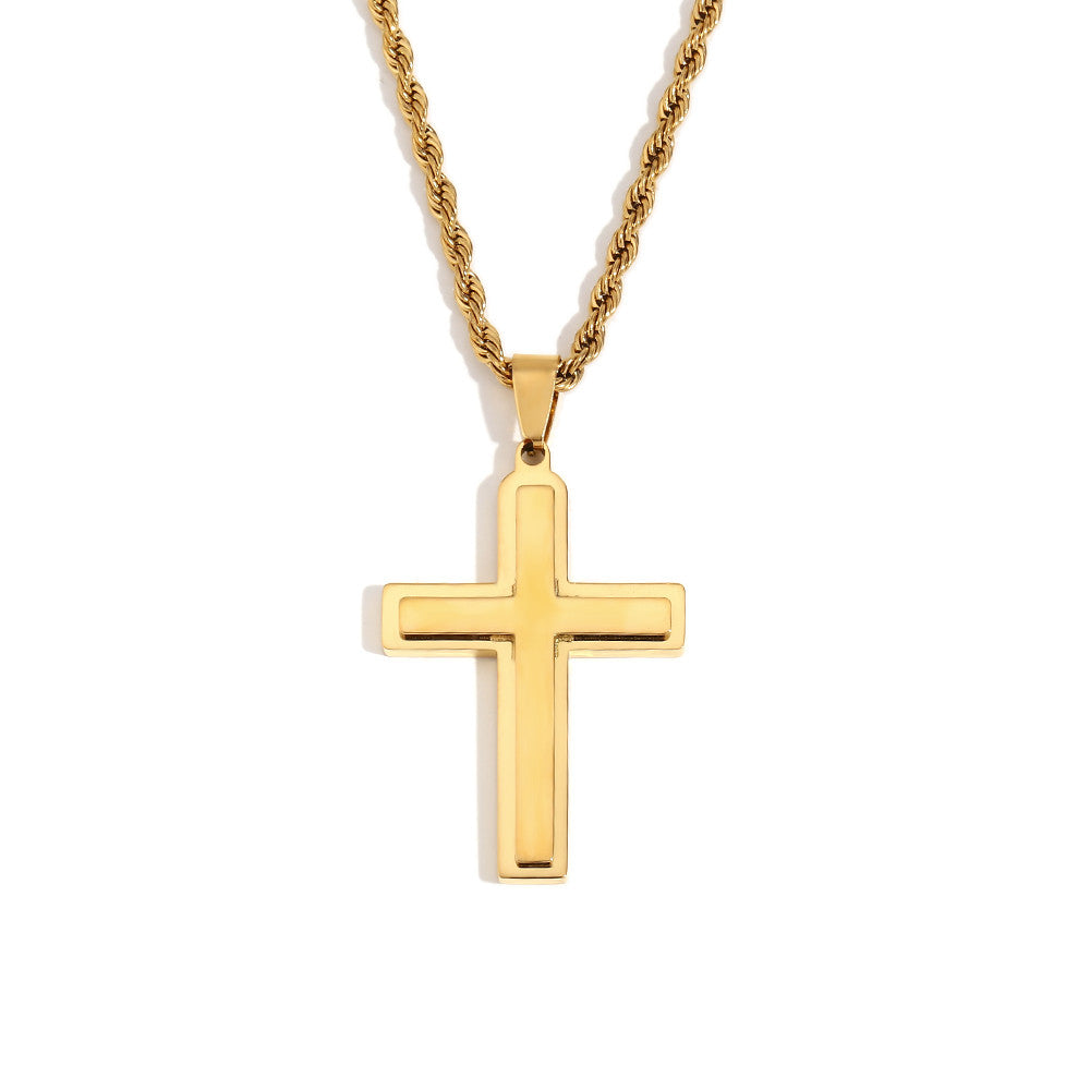 Waterproof Smooth Double Cross 18k Gold Silver Stainless Steel Rope Chain Pendant