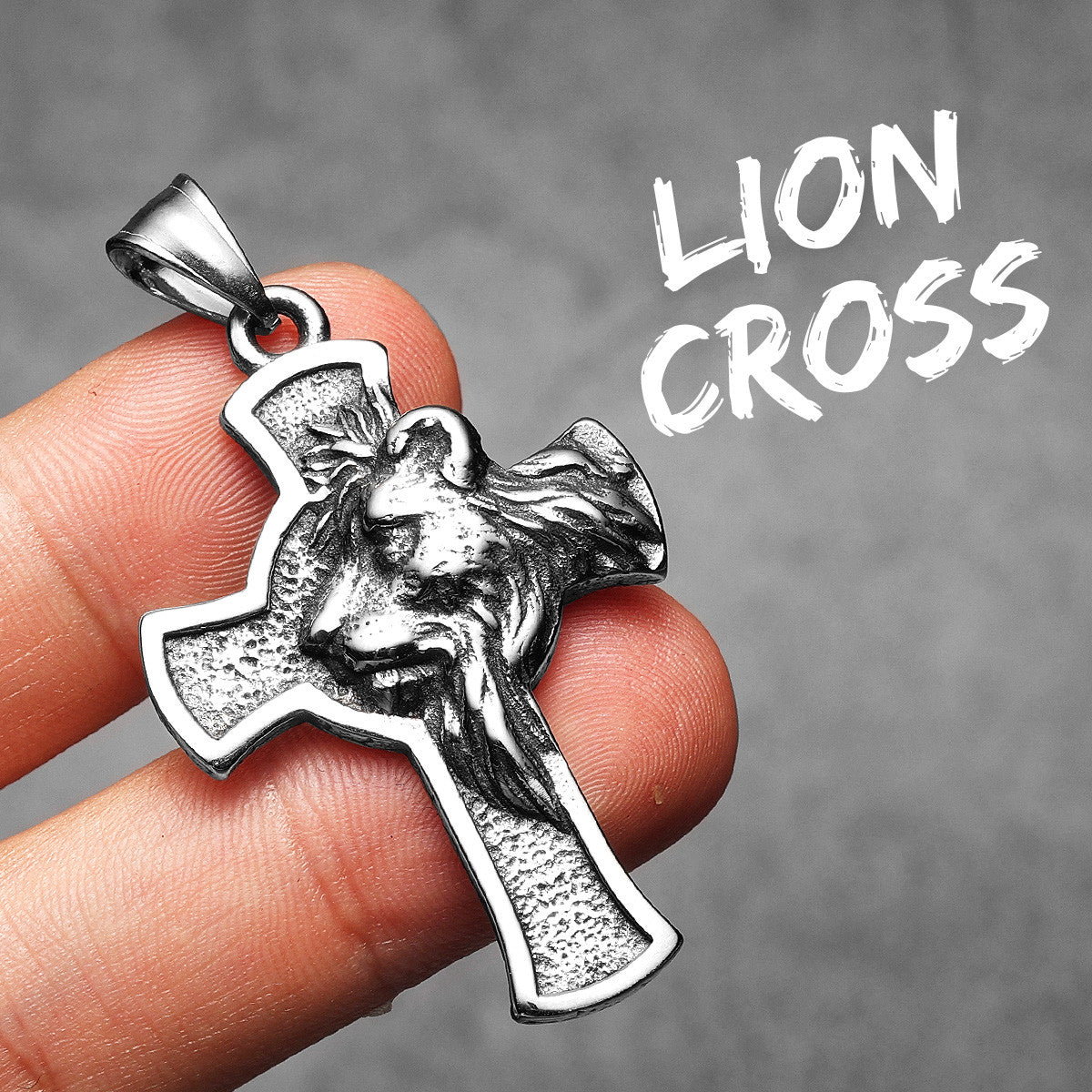 Lion Of Judah | Solid Stainless Steel The King Has Risen Cross Pendant