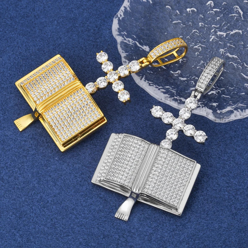 Divine Blessings  | S925 Solid Iced Blinged Out Moissanite Cross Bible Prayer Pendant