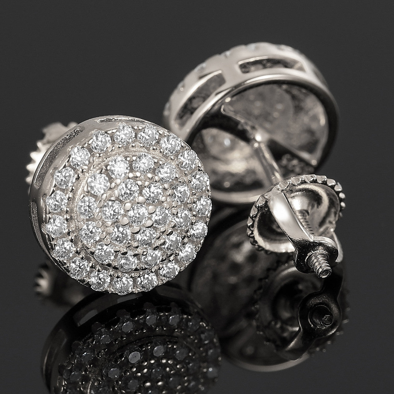 Genuine VVS Diamond Solid Sterling Silver Ice Cluster Hip Hop Earrings