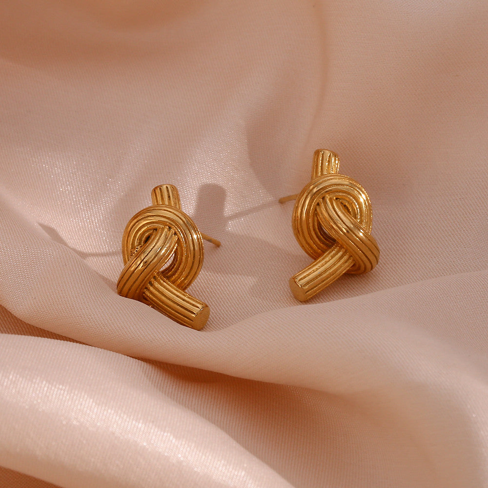 Ladies 18k Gold Stainless Steel Waterproof Texture Knot Stud Earrings
