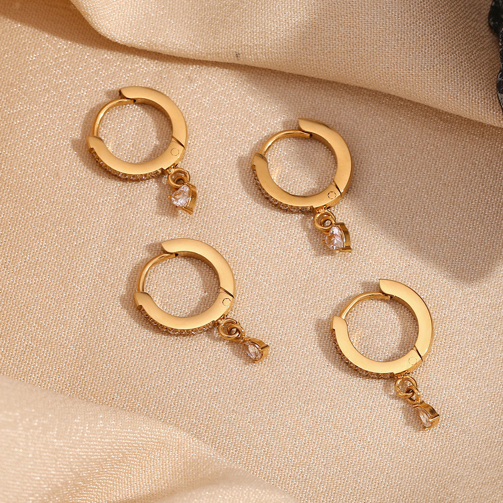 Women's Stainless Steel 18k Gold Water Proof Five pointed Star Tear Drop Heart Earrings