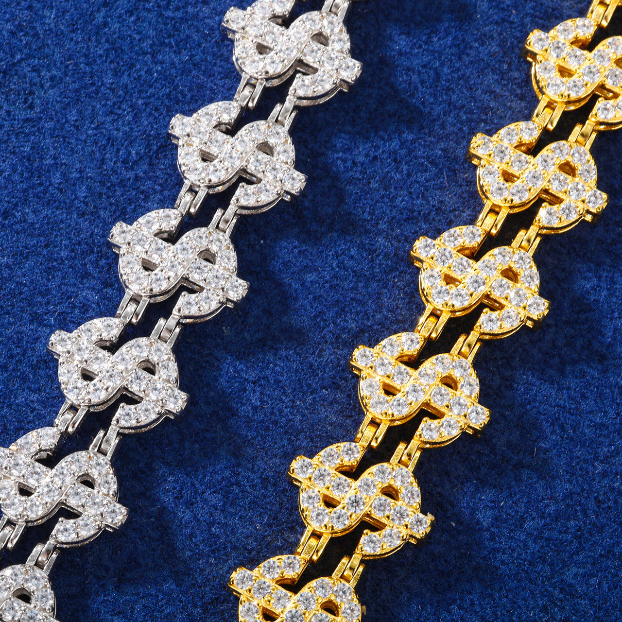 Boss Business | 925 sterling Silver D VVS1 Moissanite Diamond Dollar Sign Hip Hop Bracelet