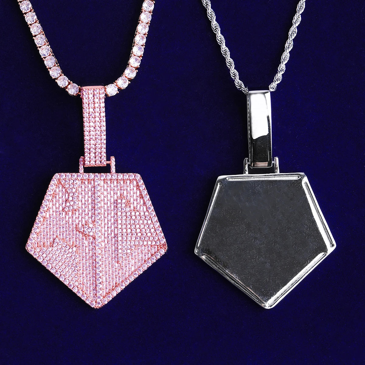 Pentagon | Iced Blinged Out Initial KC Hip Hop Pendant Chain Necklace