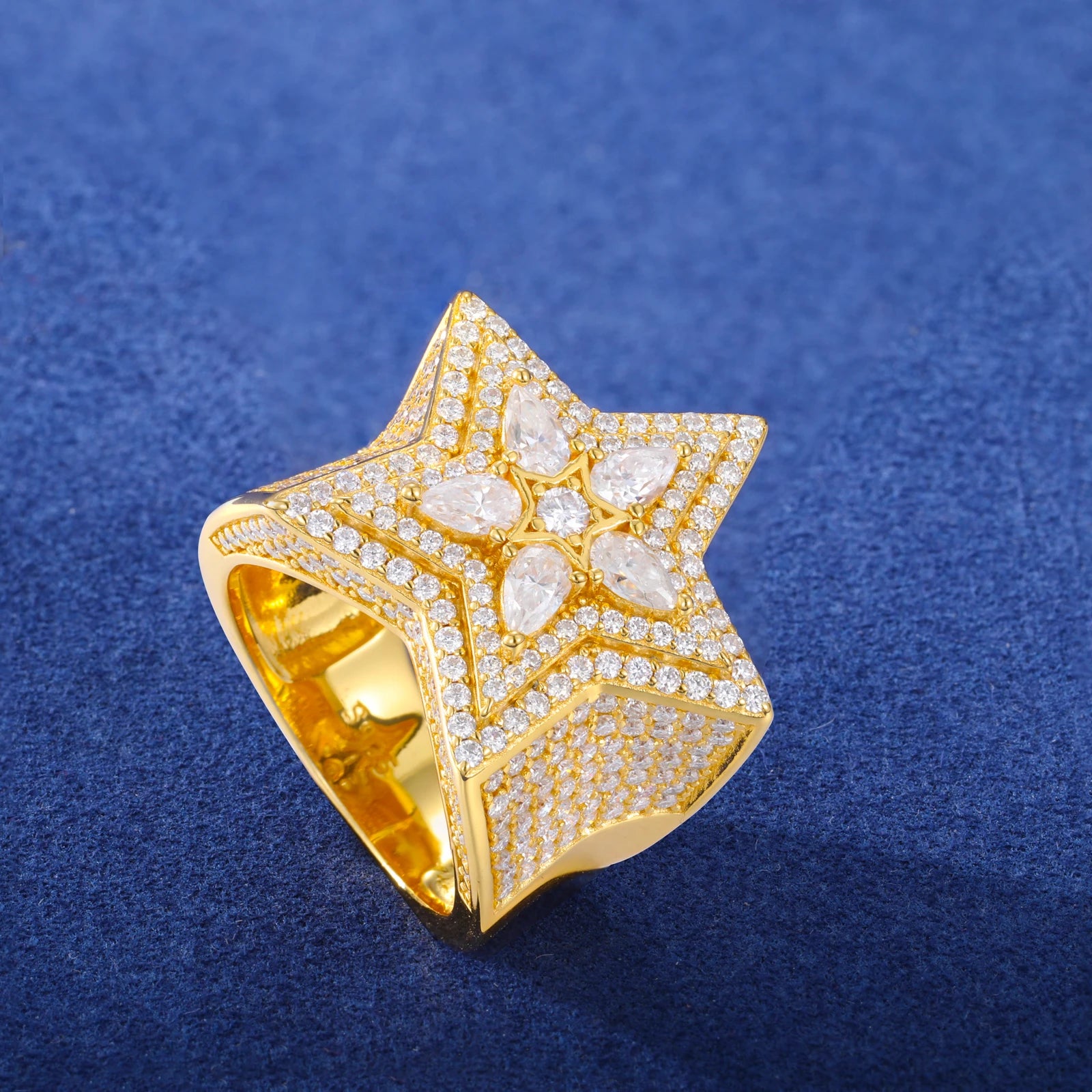 Drip Star | Solid 925 Moissanite Diamond Star Pear Cut Prong Set Hip Hop Rings