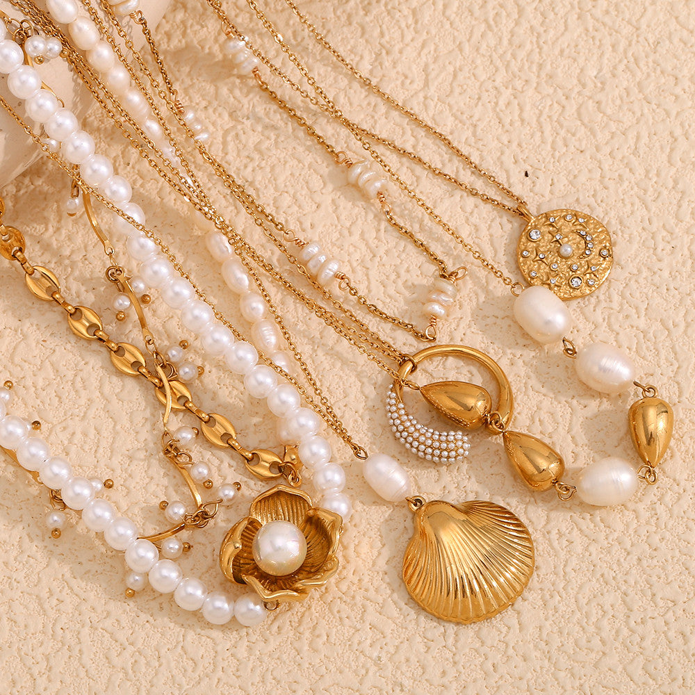 Women's 18k Gold Stainless Steel Waterproof Imitation Pearl Irregular Series Necklace