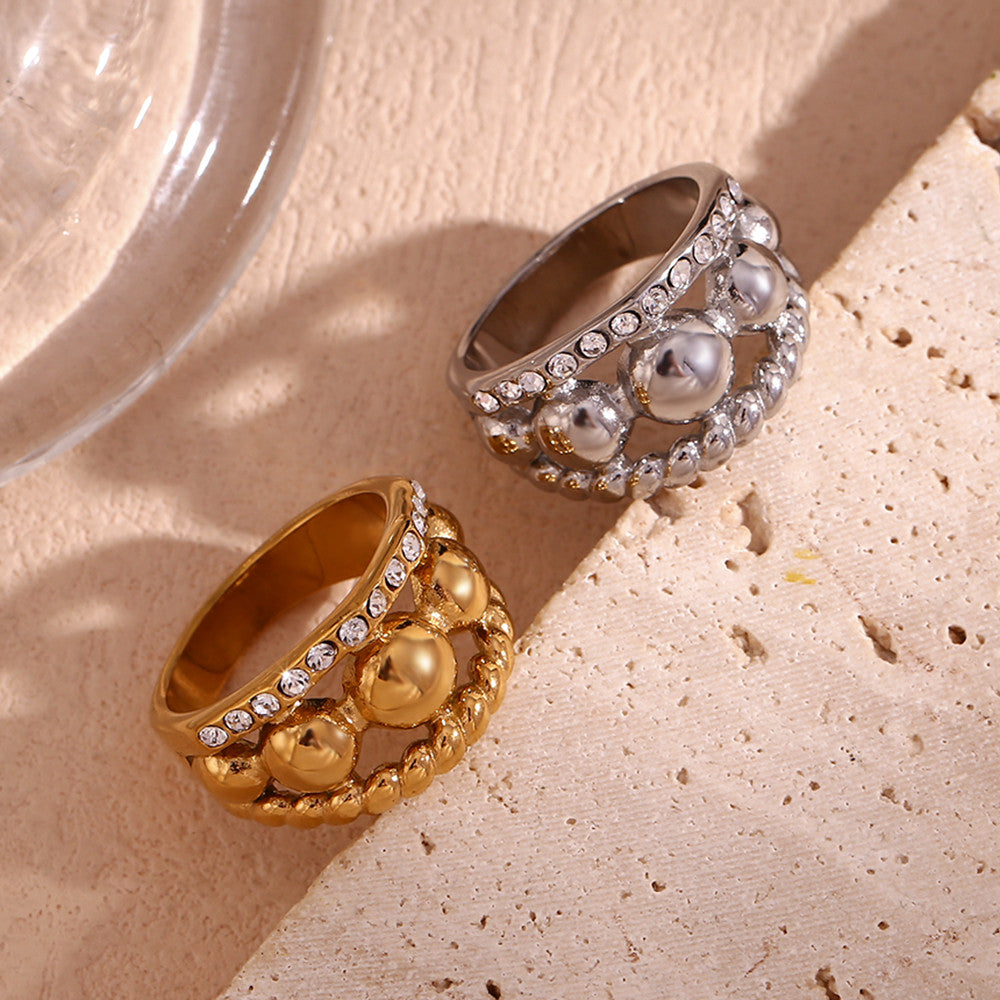 316L Stainless Steel Three Layer Round Bead Twists 18k Gold Waterproof Rings