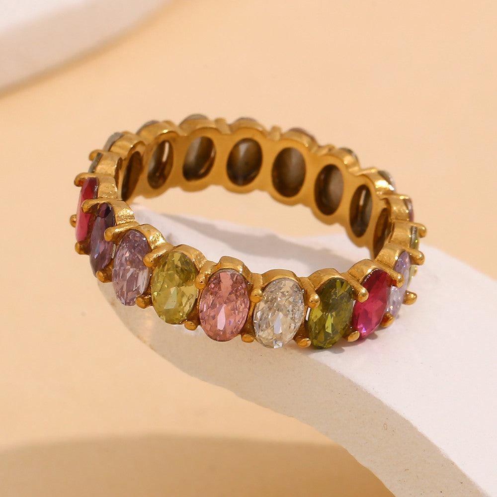 18k Gold Waterproof CZ Stainless Steel Wedding Party Oval Shape Zircon Rings