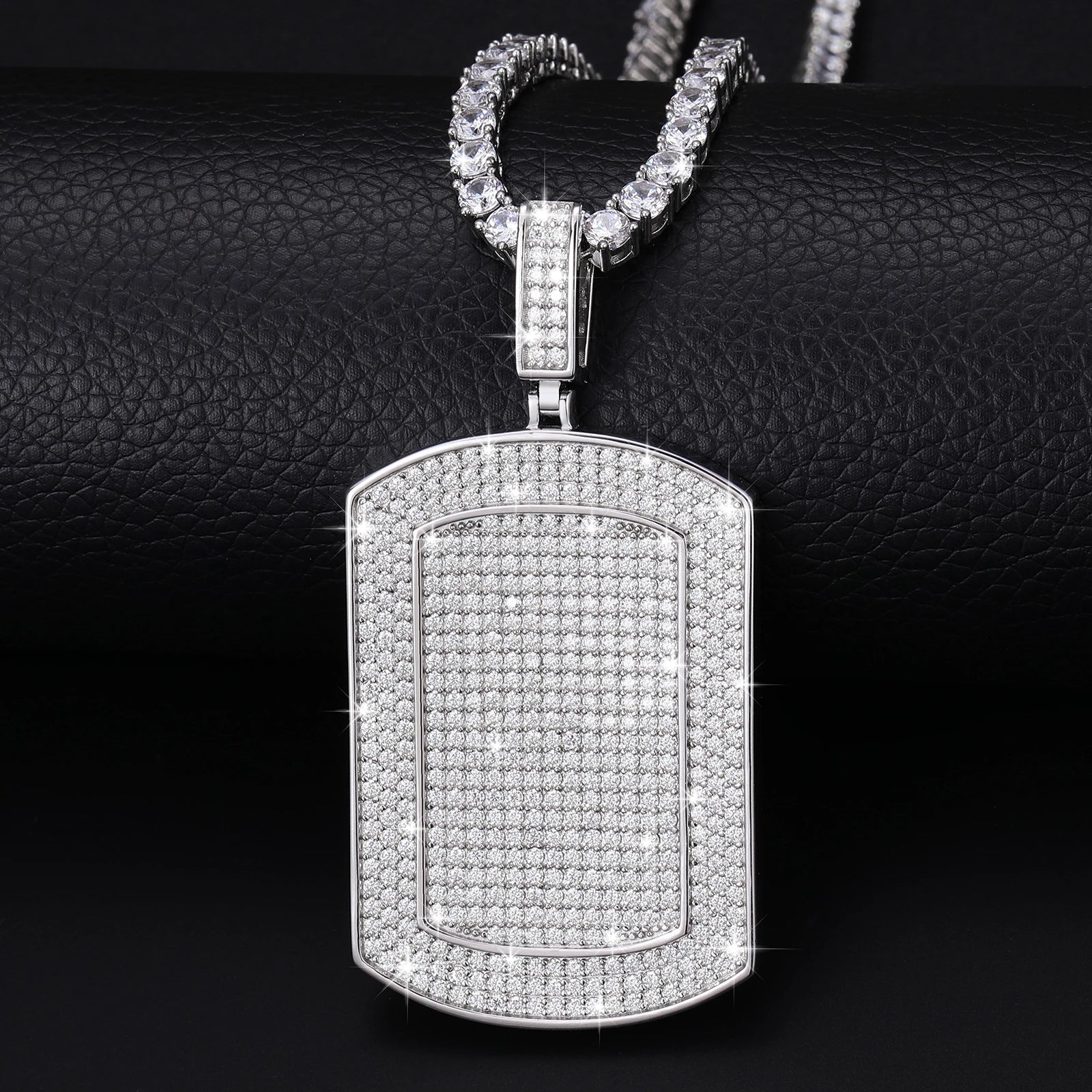 The Spark | VVS Iced Blinged Out Moissanite Diamond  Dog Tag 925 Sterling Silver Pendant