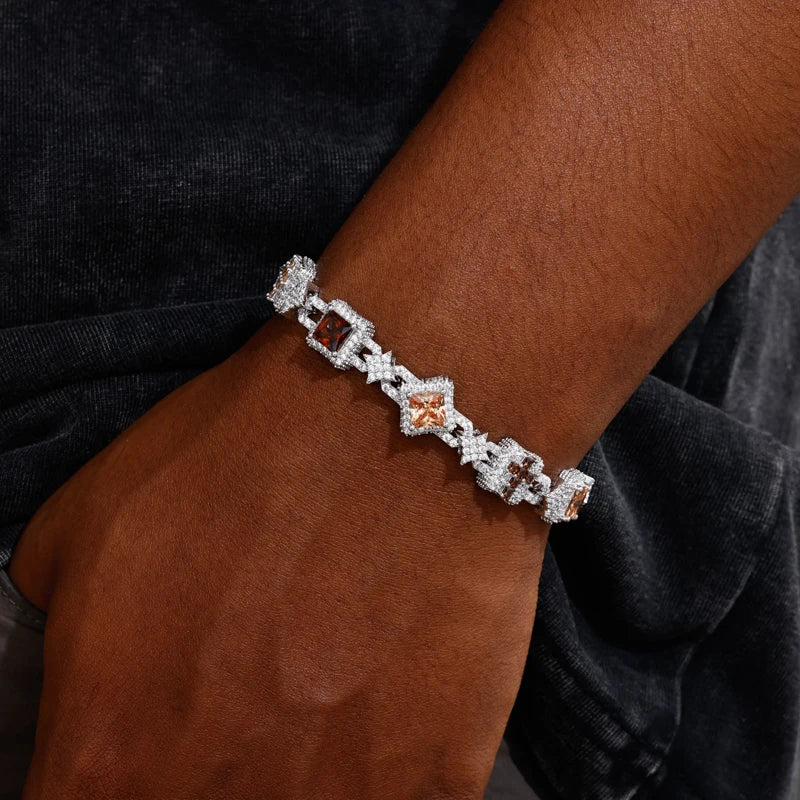 Lucky Charms | VVS Moissanite Diamond 925 Sterling Silver Hip Hop Cross Link Bracelet