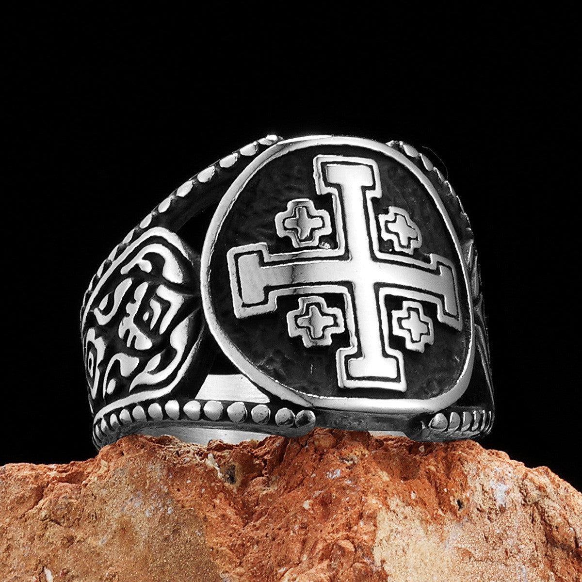 Crusader Cross Collection | 316L No Fade Stainless Steel Jerusalem Cross Spiritual Rings