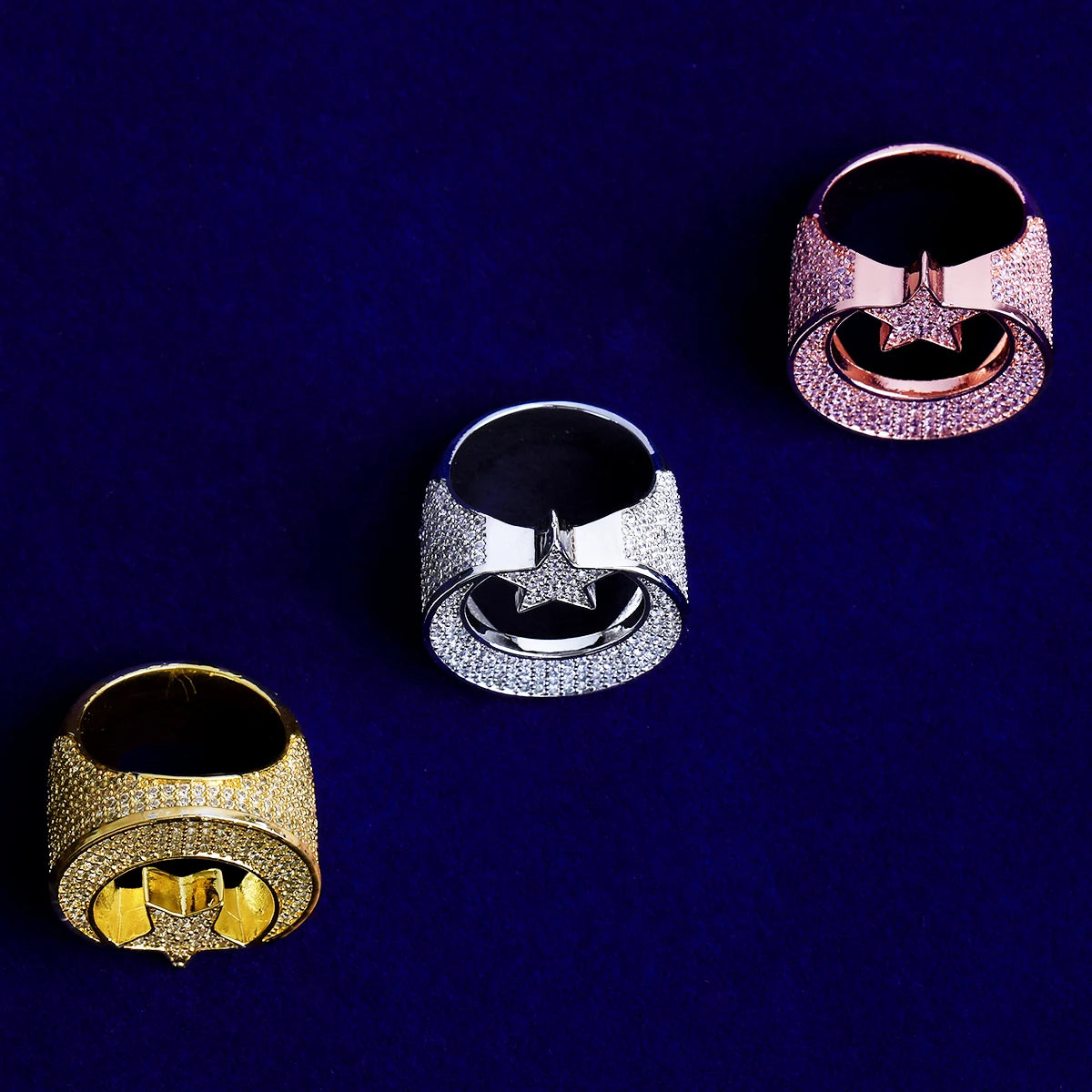 Beginning Of knowledge | Crescent Moon Star VVS Diamond CZ Hip Hop Rings