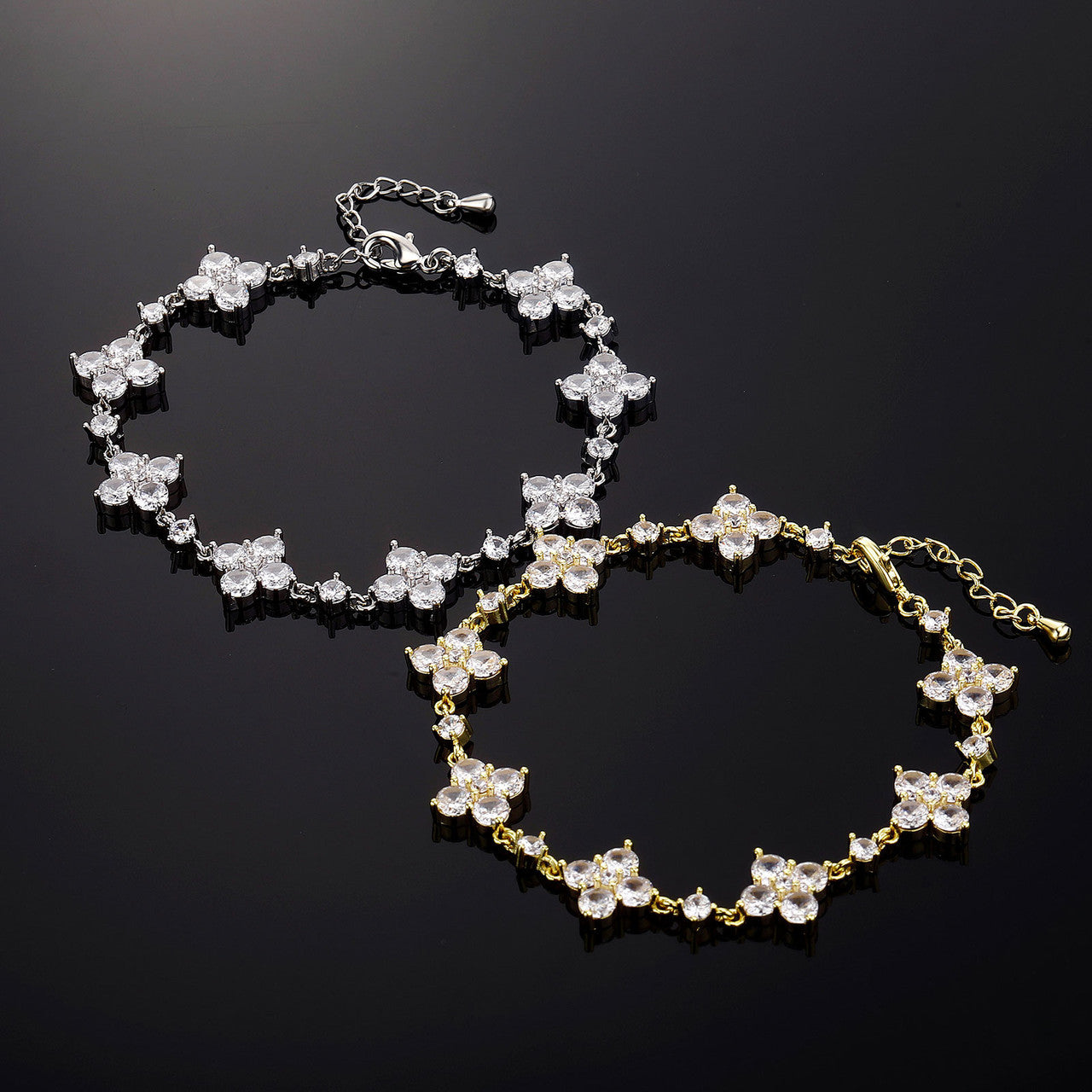 Ladies VVS Diamond CZ Iced Blinged Out Colorful Clover 7Inch Bracelet