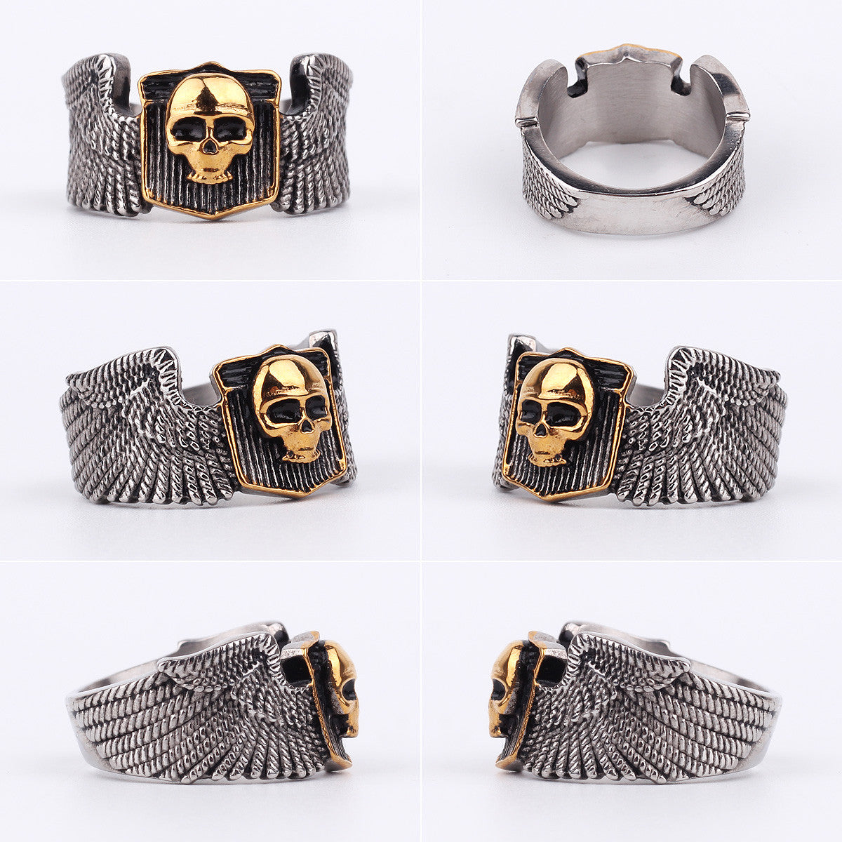 Freedom Wings | 316L Stainless Steel Men Biker Style Skull Wing Motorcycle Ring