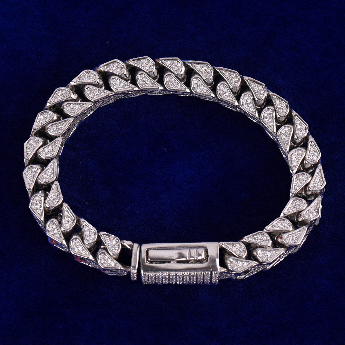 Mens Iced Prong Set White Gold Infamous Thick Franco Link Hip Hop Bracelets