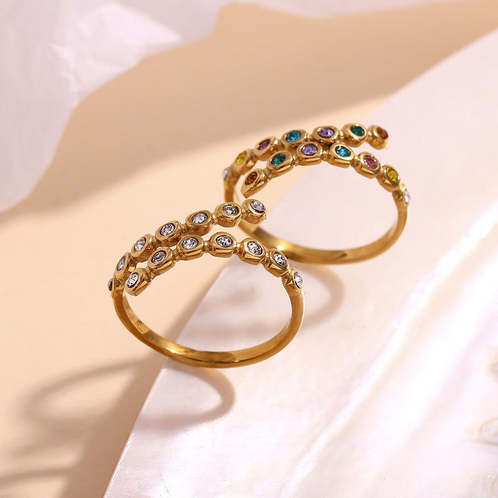 Ladies 18k Gold Waterproof Stainless Steel Cross Opening CZ Rings