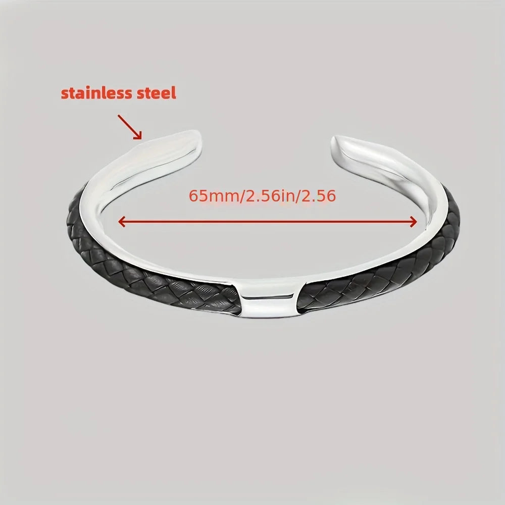 Classic Cuff | Luxury Men's 304 No Fade Stainless Steel Braided Leather Bracelet