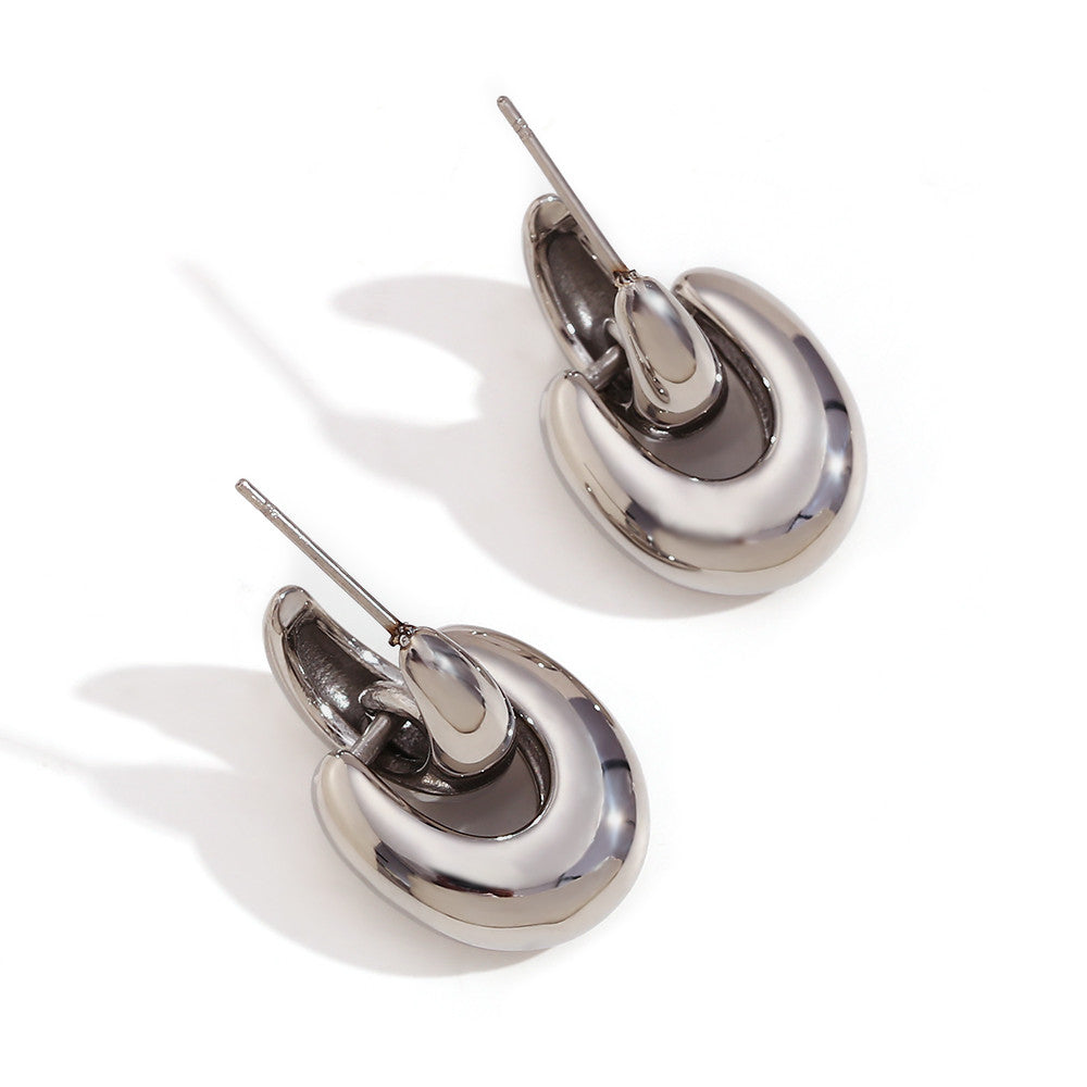 Women's Spliced C-shaped U-shaped Small Drop 18k Gold Silver Earrings Waterproof