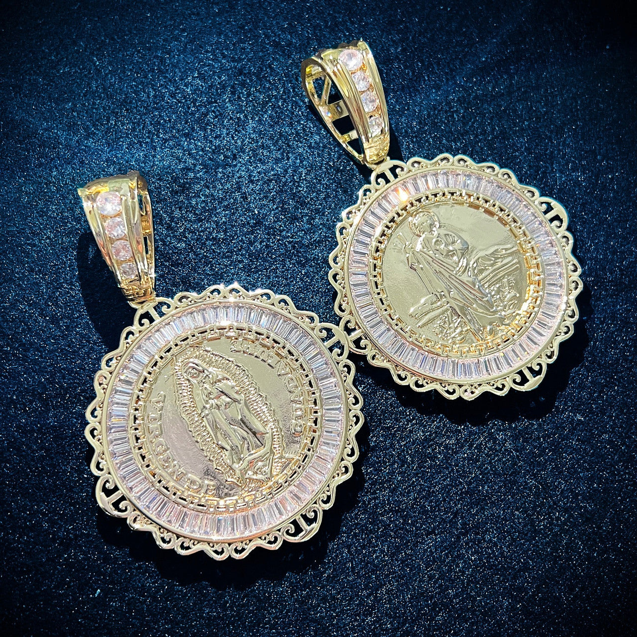 Mens Jesus Shepard Our Lady of Guadalupe Baguette Ice Spititual Hip hop Pendant Necklace