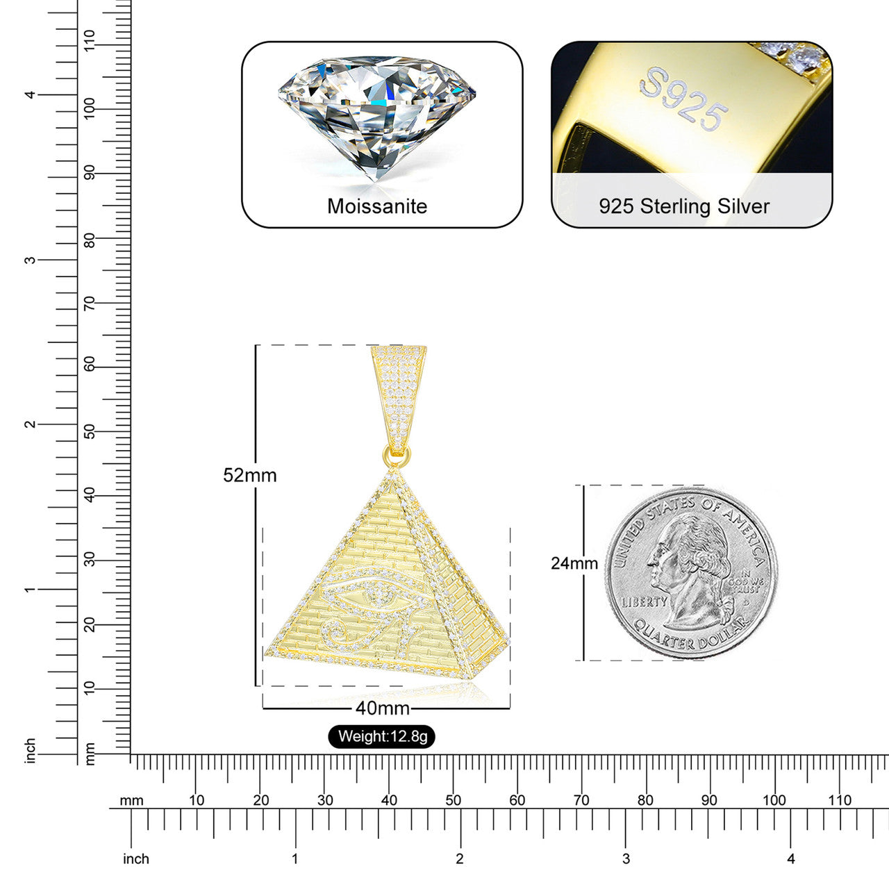 The Pyramid | Eye Of Horus Moissanite Diamond Solid 925 Hip Hop Pendant