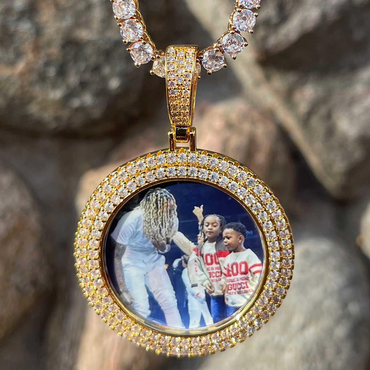 LuxeGlow Diamond Edge | 4 Prong Set Double Row Custom Photo Hip Hop Pendant