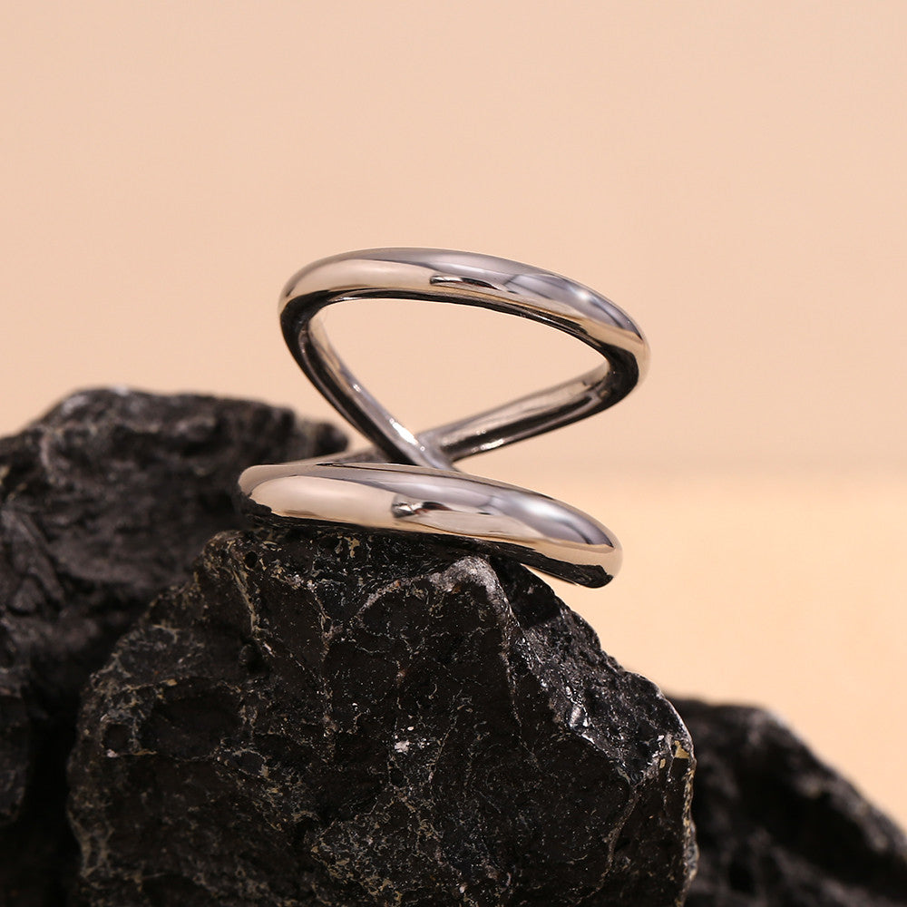 18k Gold Waterproof Stainless Steel Overlapping Double Color Stackable Rings