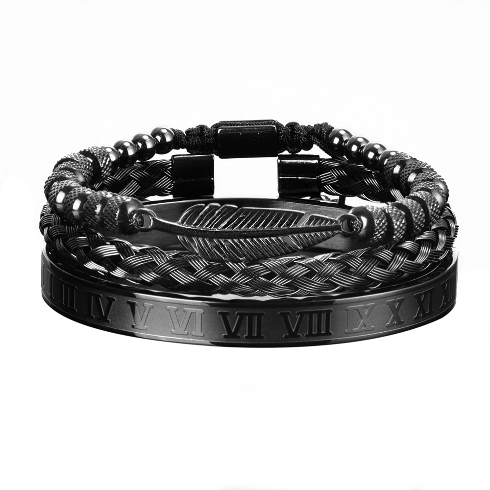 Mens Luxury No Fade Stainless Steel Iced Blinged Out 3 Piece Bracelet Set Combos