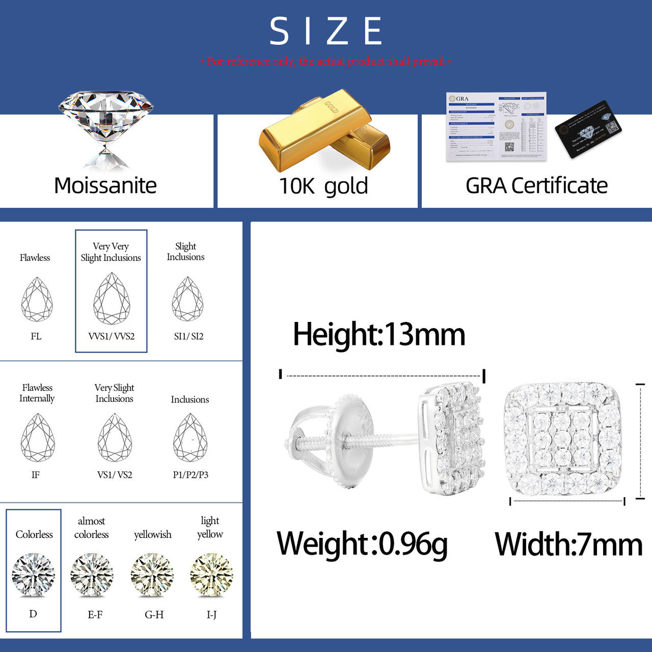 10K White Gold Moissanite Diamond Solid Sterling Silver Hip Hop Earrings