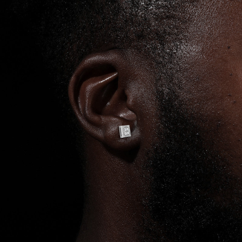 Solid 925 Sterling Silver Luxury Moissanite Diamond Square Stud Hip Hop Earrings