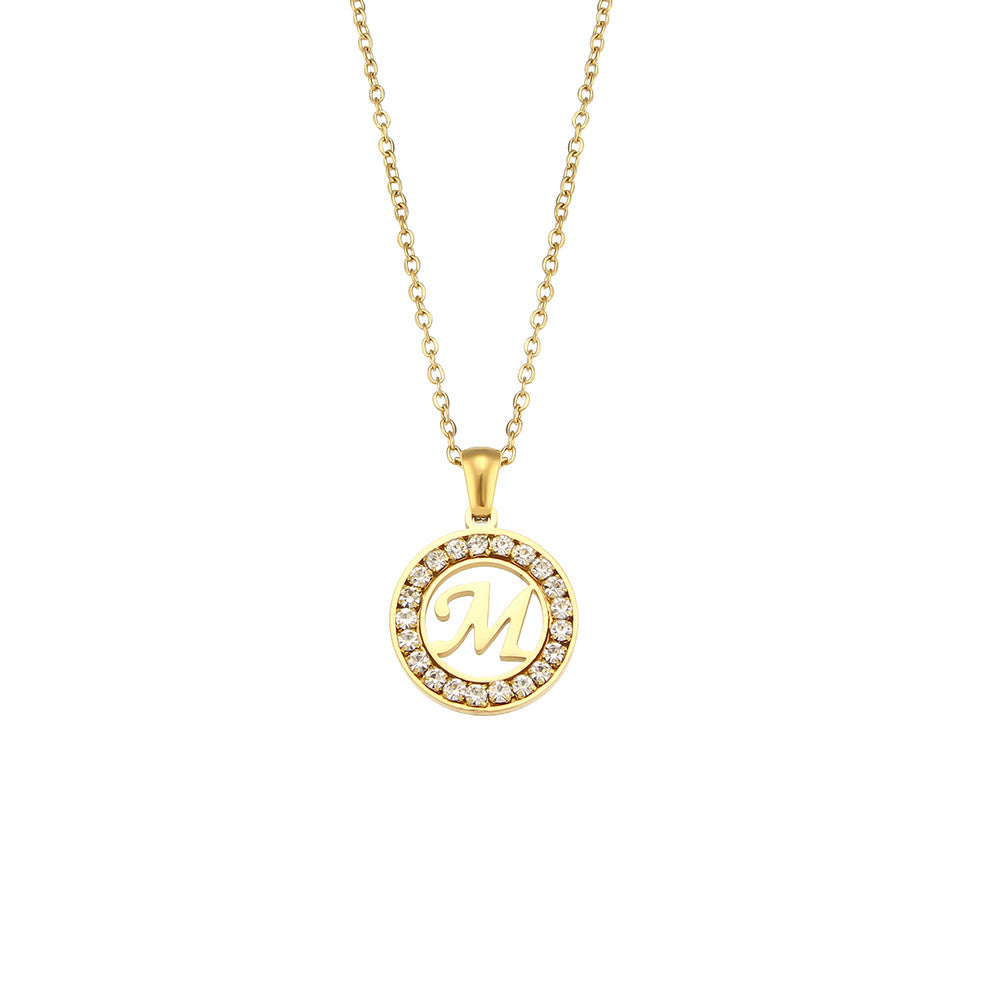 18k Gold Waterproof Hollow Round CZ Paved 26 Alphabet Initial Necklace