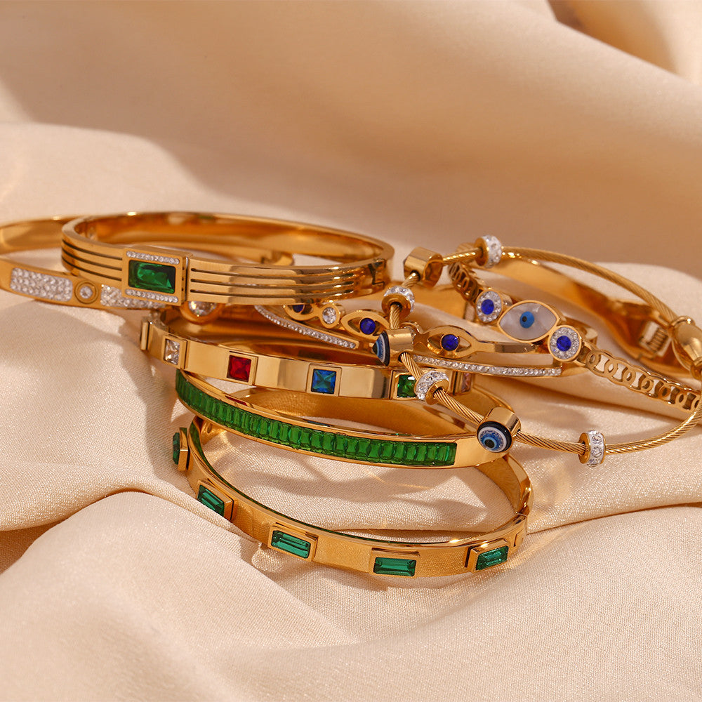 Ladies Waterproof 18k Gold Stainless Steel Shell Demon Eye Blue Eyes Hollow CZ Bracelets