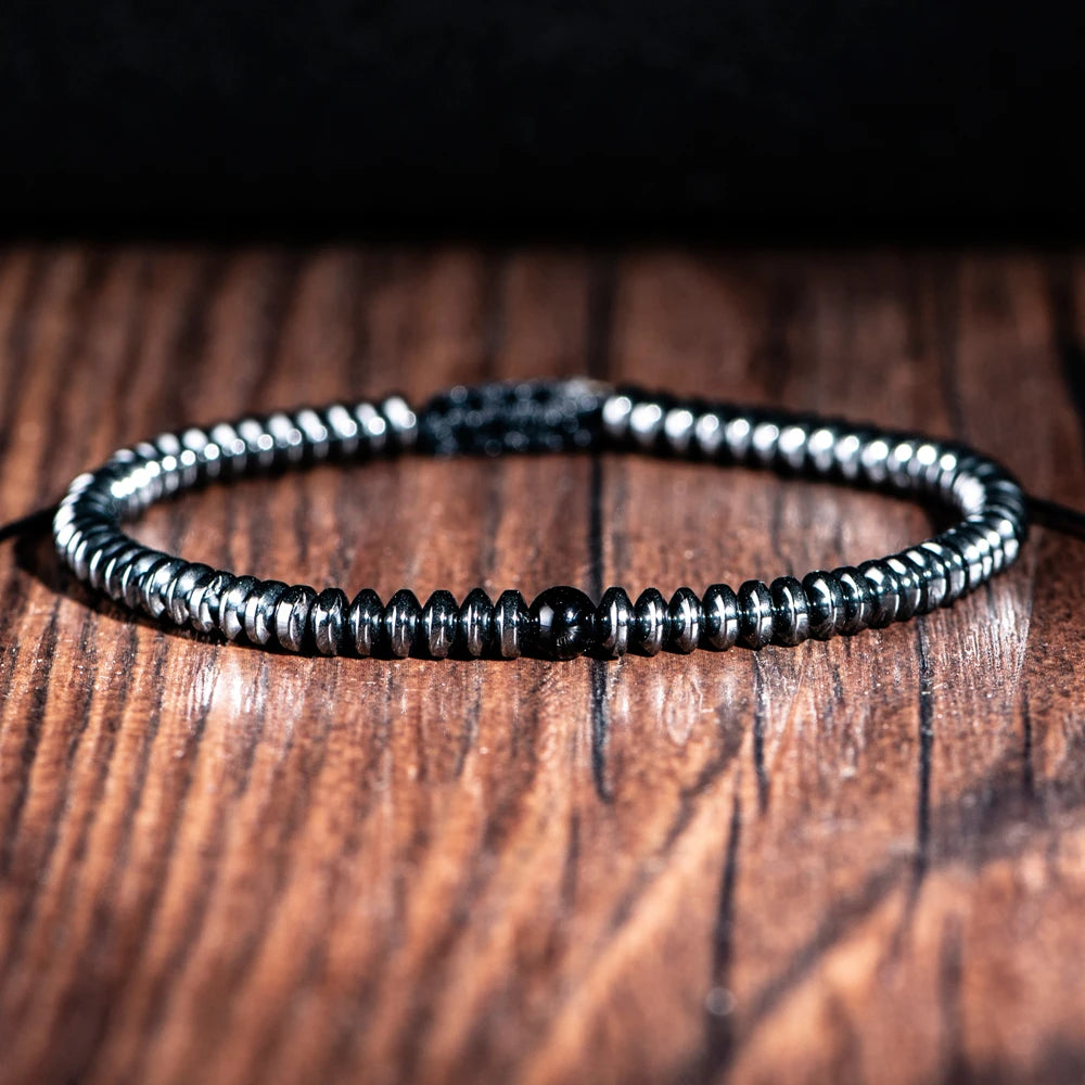 Slim Hematite | Luxury Stone Bangle Beaded Weaving Adjustable Street Wear Bracelet