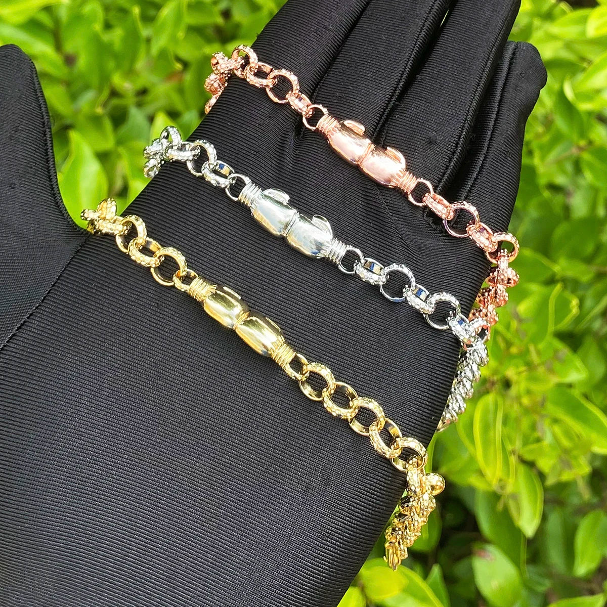 Get It On | Belcher Link Rose Gold 925 Silver 24k Boxing Gloves Bracelet