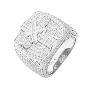 Ribbon Cross Ring | Moissanite Diamond Solid Silver Iced Blinged Out Cross Ring