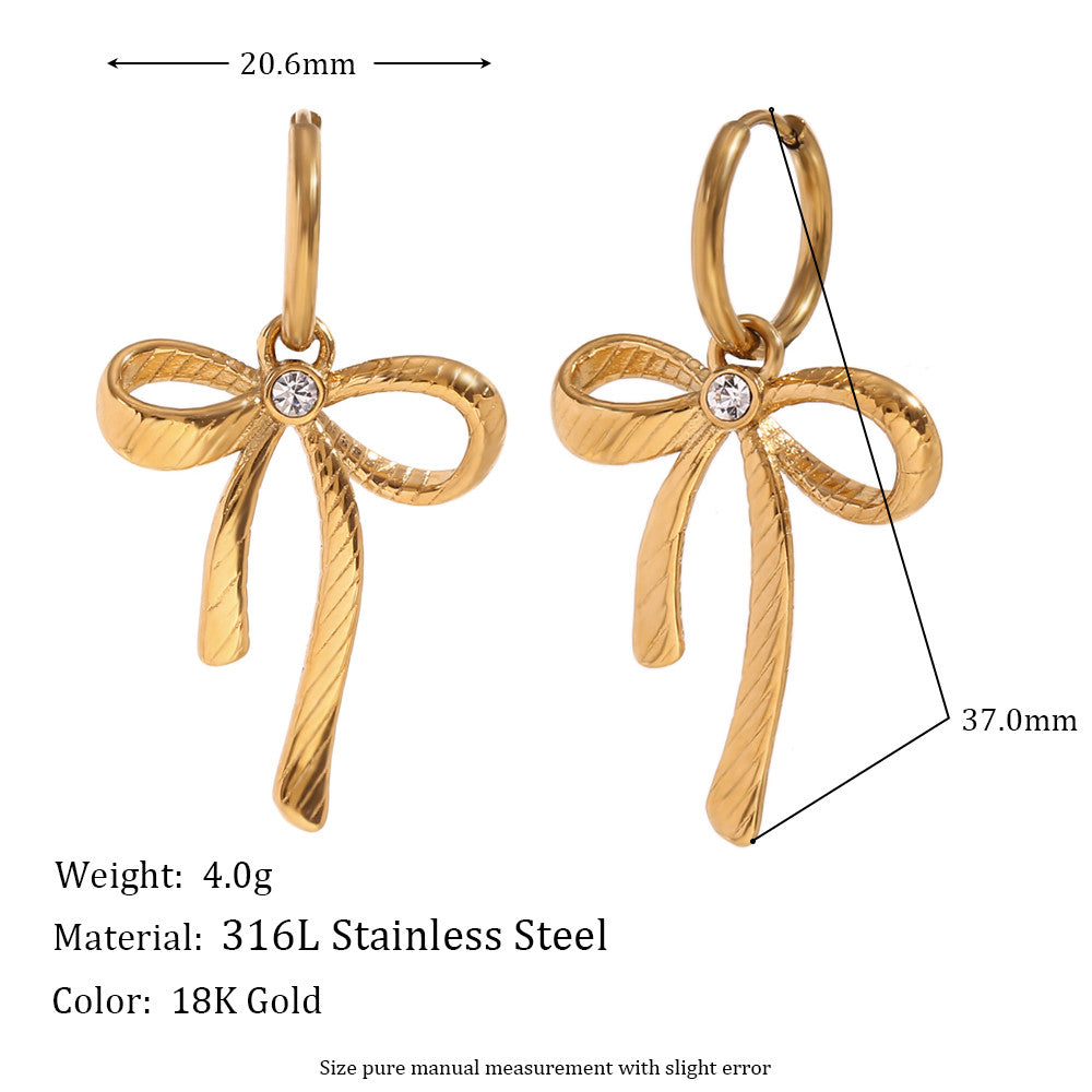 Ladies 316L Stainless Steel 18k Gold Waterproof Curved Hook Pearl Pendant Earrings