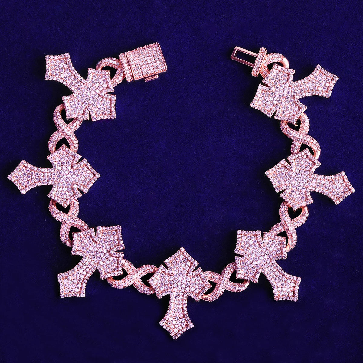 Passion Cross | Flooded Ice 5AA+ VVS CZ Diamond Infinity Link Cross Bracelet