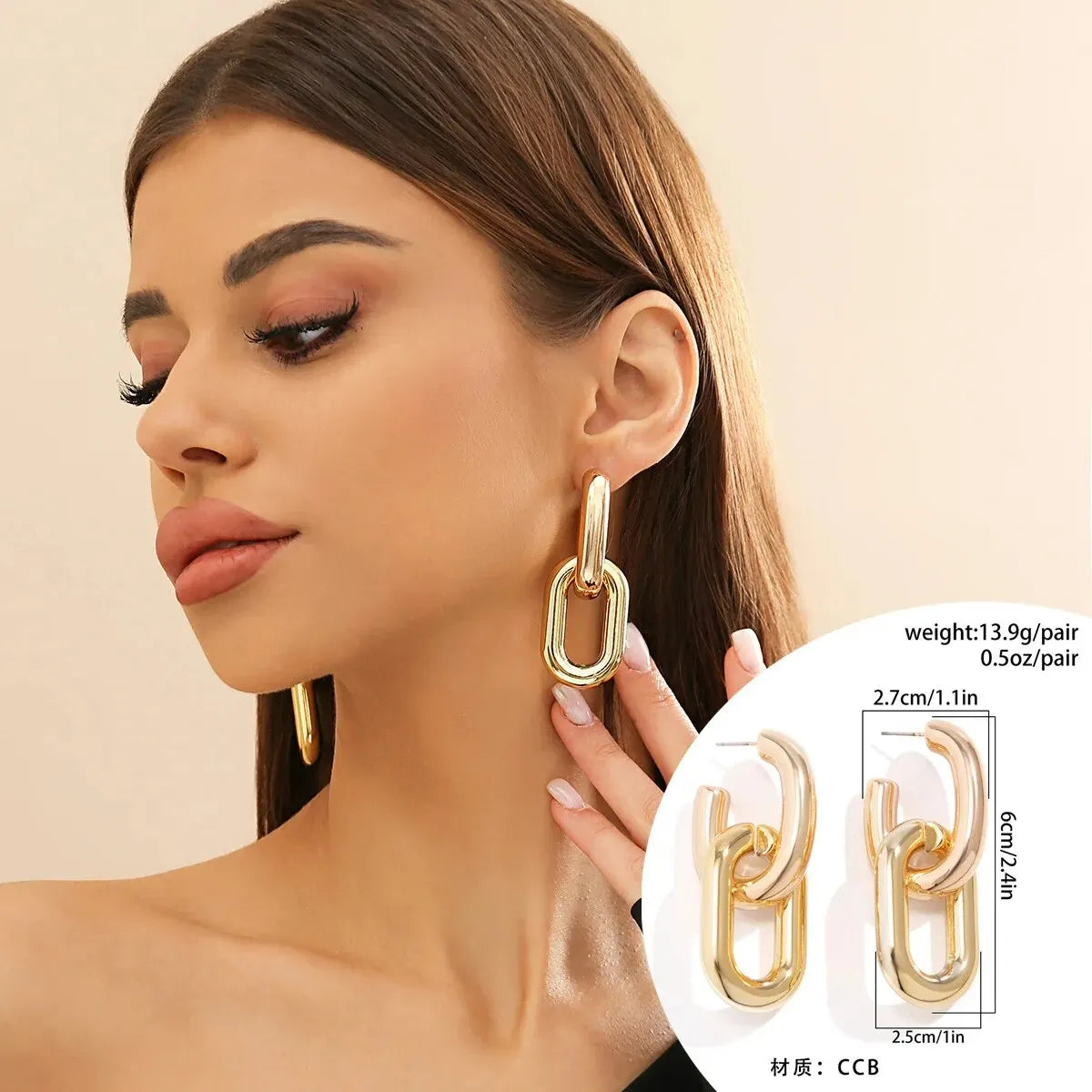 Links In The Chain Gold Silver Hoop High Fashion Earrings